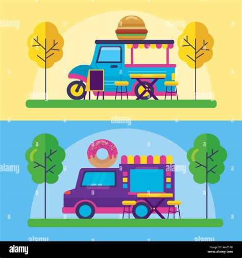 Food Trucks Festival Flat Design Stock Vector Image And Art Alamy