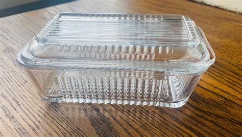 Vintage Pasabahce Clear Glass Ribbed Covered Refrigerator Butter Dish