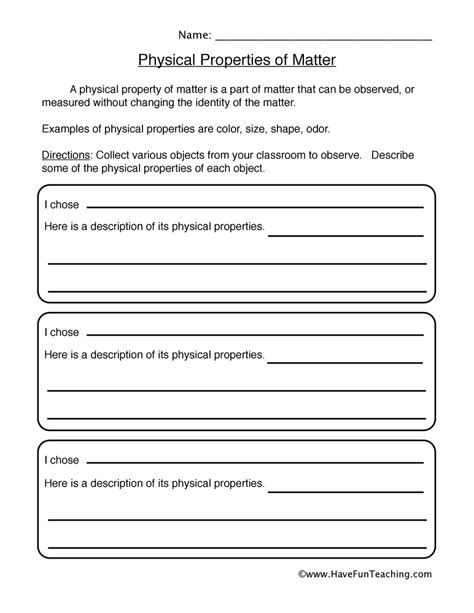 Properties And Changes Of Matter Worksheet