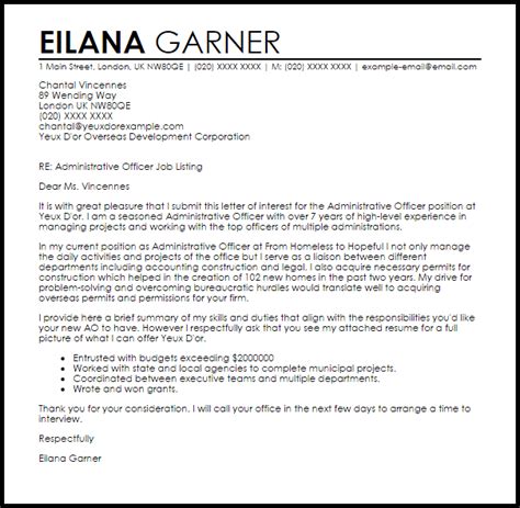 Cover letter examples uk administration. Administrative Officer Cover Letter Sample | Cover Letter ...
