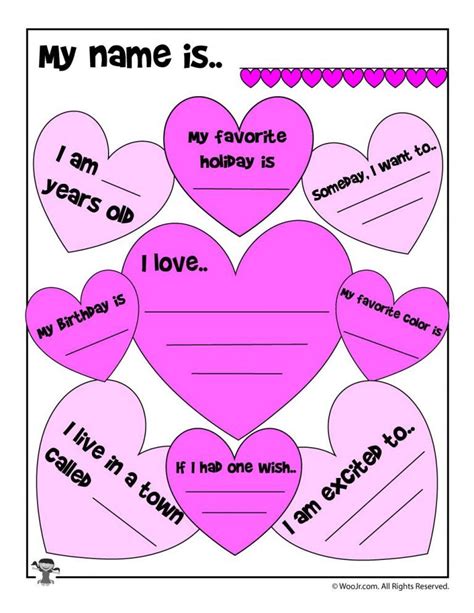 Colorful Hearts About Me Printable Woo Jr Kids Activities