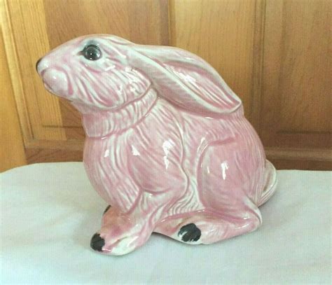 Vintage Mid Century Ceramic Pink Rabbit Bunny Planter