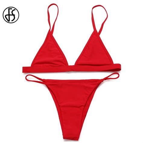 Fs Red Black White 2017 Women Bikinis Set Solid Sling Swimsuit Summer Beachwear Swimwear