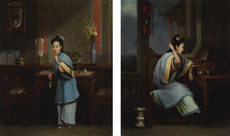 Qing Dynasty 19thcentury Pair Of Paintings Of Elegant Ladies Mutualart