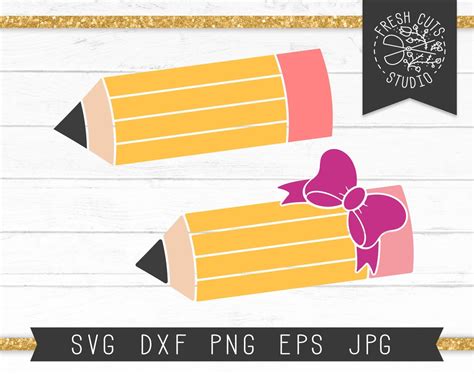 Pencil Svg File Instant Download Pencil With Bow Svg Etsy