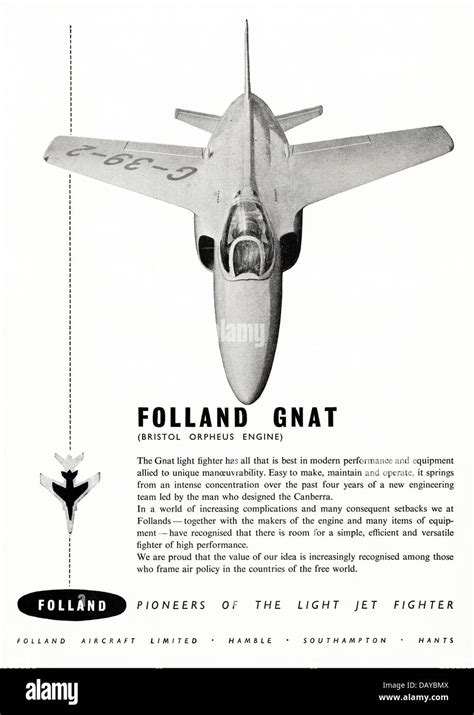 Advert For Folland Gnat Jet Aircraft By Folland Aircraft Limited Hamble