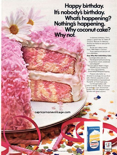 Vintage 1968 Bakers Coconut Magazine Ad Unbirthday Cake Kitsch Etsy