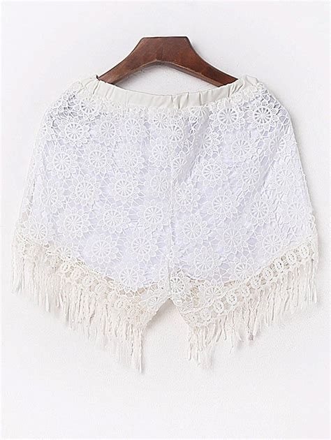 White L Sexy Fringed Flowy Lace Shorts RoseGal Com