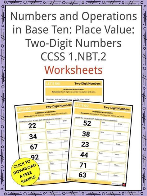 Numbers And Operations In Base Ten Place Value Two Digit Numbers Ccss 1 Nbt 2 Facts