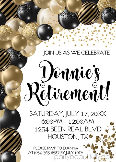 Black And Gold Retirement Party Invitations — Party Beautifully