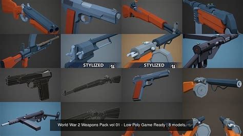 3d Model Collection World War 2 Weapons Pack Vol 01 Low Poly Game