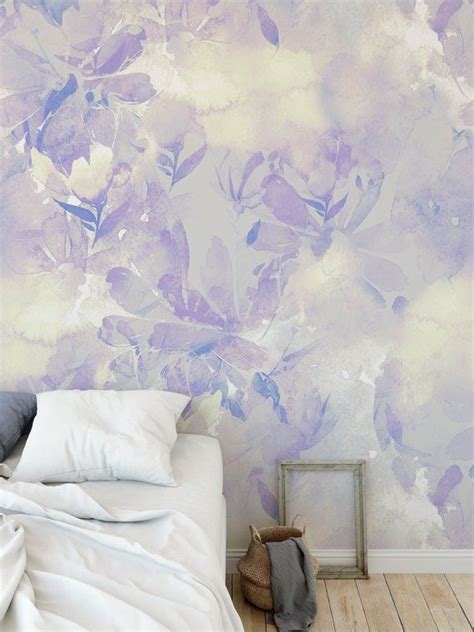 Removable Peel And Stick Wallpaper Watercolor Purple Floral With