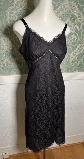 1950s 1960s Ro Jene Lingerie Vintage Full Slip Nightie Black Lace