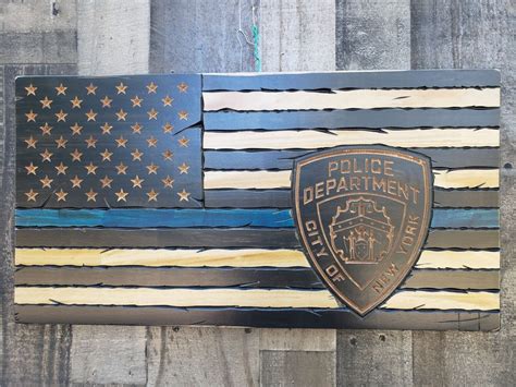 Tattered Thin Blue Line Subdued American Flag Custom Police Etsy
