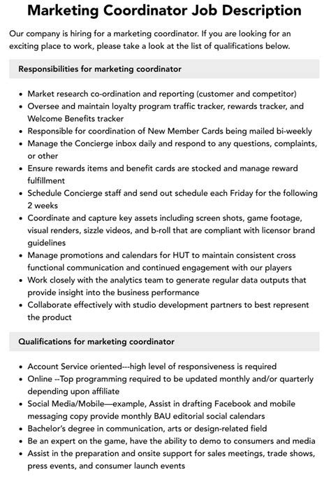 Marketing Coordinator Job Description Velvet Jobs
