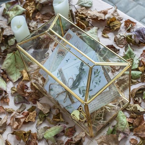Large Geometric Glass Card Box Terrarium With Slot And Heart Etsy