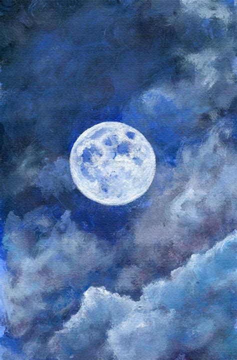 Full Moon Original Painting Celestial Acrylic Painting Night Sky