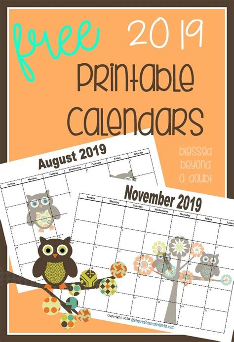 Free 2022 Monthly Printable Calendars Owl Themed Blessed Beyond A