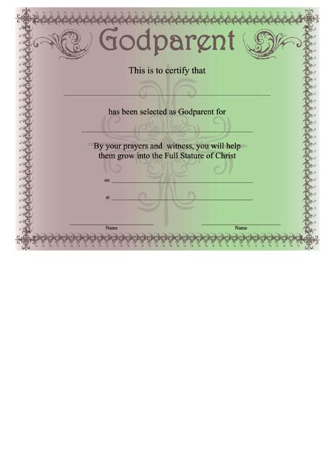 Godparent Certificate Template Purple And Green Printable Pdf Download