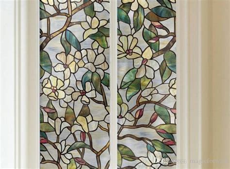 3d Magnolia Flower Stained Glass Film Static Cling Window Film For