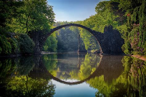 Hd Wallpaper Nature Water Bridge Stone Forest Reflection Tree