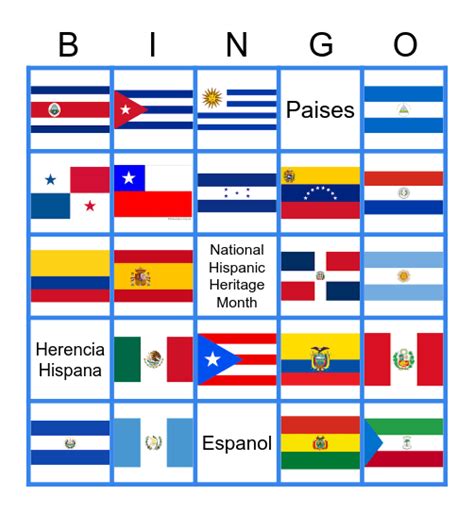 Spanish Speaking Country Flags Bingo Card