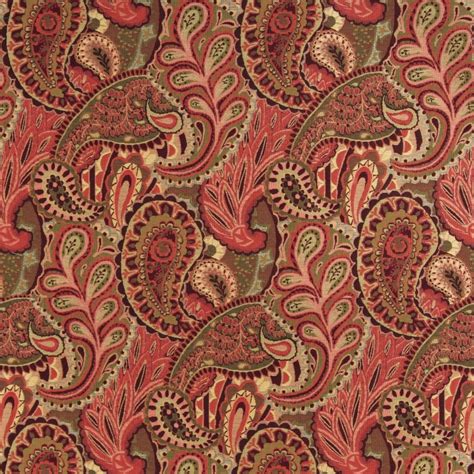 Burgundy Green And Red Paisley Contemporary Upholstery Fabric By The Yard