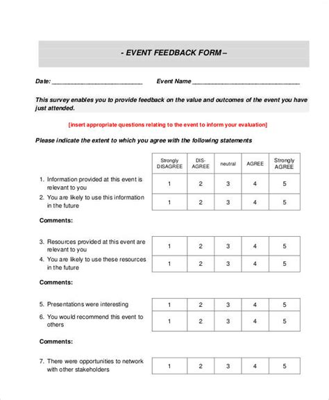 Free 9 Sample Event Feedback Forms In Ms Word Pdf