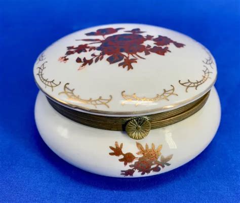 Vintage Andrea By Sadek Gold Rose Hinged Porcelain Trinket Box Made