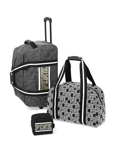 Victorias Secret Pink Marl 3 Pc Wheelie Luggage Set Suitcase Duffle Bag