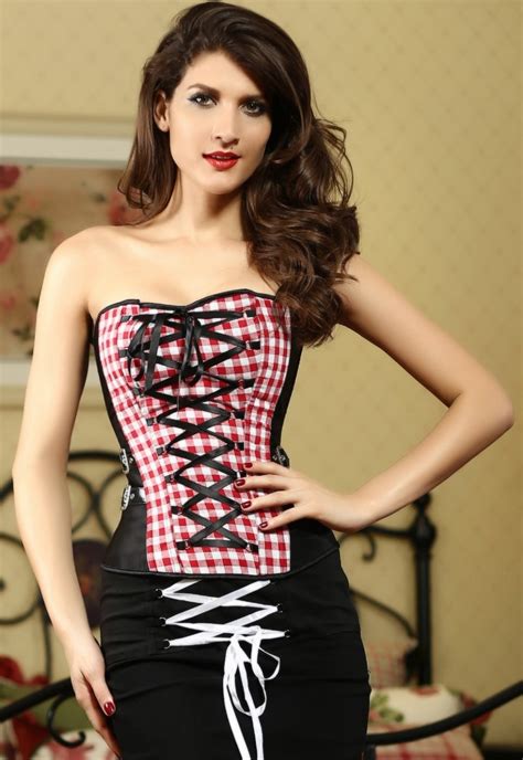 pretty girl plaid corset with crisscross ribbon lc5317 sexy lace up with g string