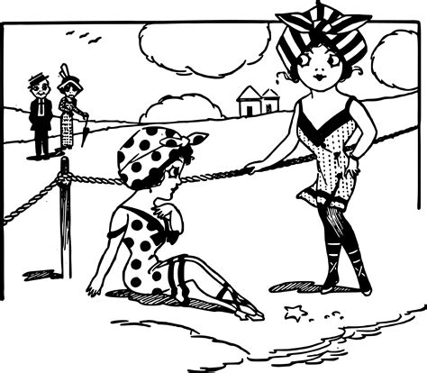 vintage beach bathing ladies coloring page colouringpages