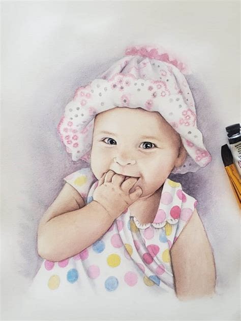 Hand Painted Baby Portrait Custom Watercolor Painting From Etsy