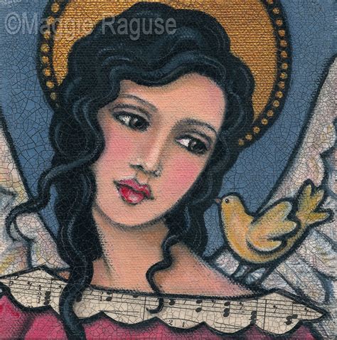 Original Mixed Media Folk Art Angel Painting Bird On My Shoulder By