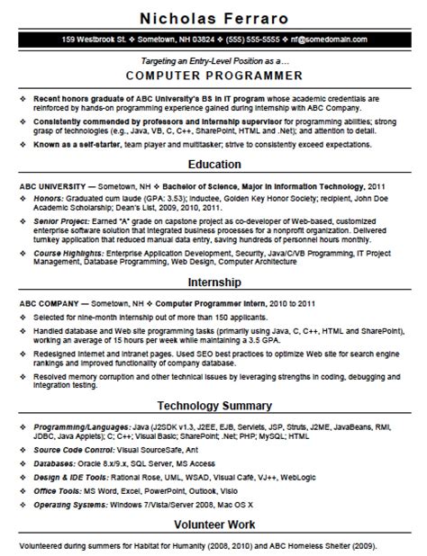 Entry Level Computer Programming Resume Template Resume Templates