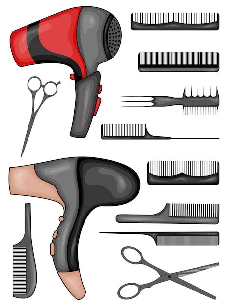 Premium Vector Set Of Tools For Cutting And Styling Hair Cartoon Style Illustration