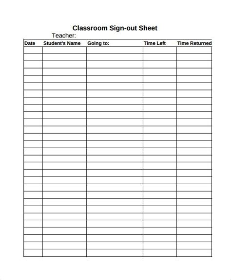 Sign Out Sheet Classroom Signs Teacher Info