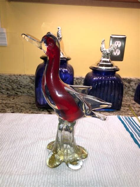 Vintage Murano Italian Art Glass Bird Duck Figurine 10” High W Gold Flecks Ebay