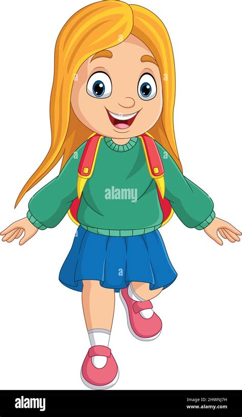 Cartoon School Girl With Backpack Walking Stock Vector Image And Art Alamy