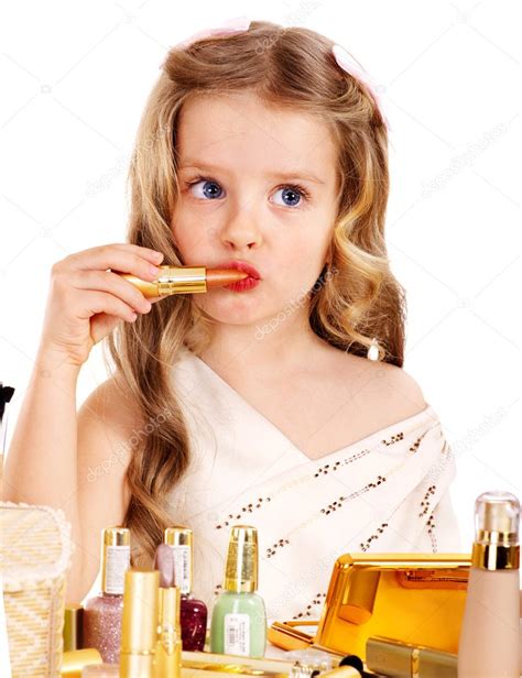 Child Cosmetics Little Girl With Lipstick — Stock Photo © Poznyakov