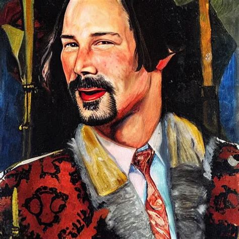 A Deliriously Happy King Keanu Reeves Portrait Oil Stable Diffusion