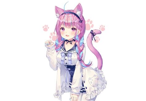 Wallpaper Minato Aqua Hololive Anime Cat Girl Virtual