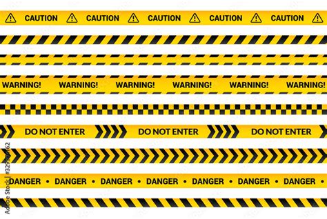 Caution Tape Set Yellow Warning Strips Danger Symbol Arrows Yellow