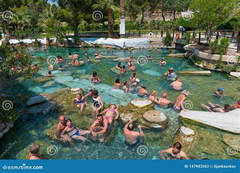 People Swimming In The Cleopatra S Thermal Pool In Pamukkale Turkey