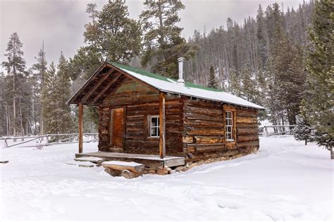 Cabin In Snow Rocky Mountain National Park Colorado Winter Landscape