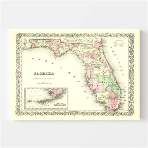Vintage Map Of Florida 1855 By Teds Vintage Art