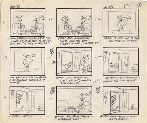 Hanna Barbera The Flintstones 1 Sheet Of 9 Story Drawings For Opening