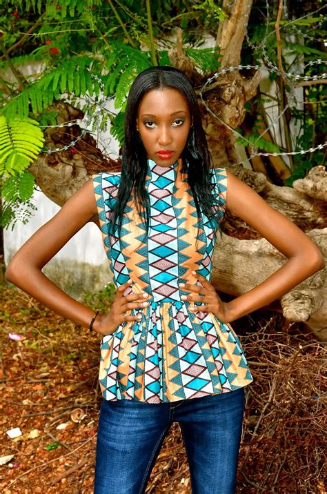 Kikis Fashion African Print Pull Neck Peplum Top And Blue Jeans Available At Kikis Fashion