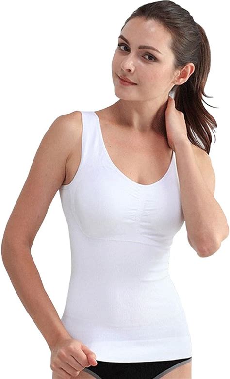 Womens Cami Shaper Tank Top With Built In Bra Removable Shapewear