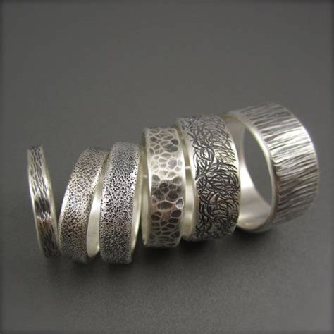 Handmade Textured Darkened Sterling Silver Wedding Ring Etsy Black